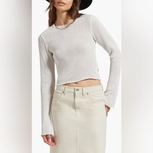 BRIXTON Off-White Semisheer Knit Cropped Long Sleeve Top Women's XS
